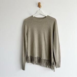 Repeat Cashmere Sweater Diagonal Fringed Hem Size 38 Small Pepper Beige